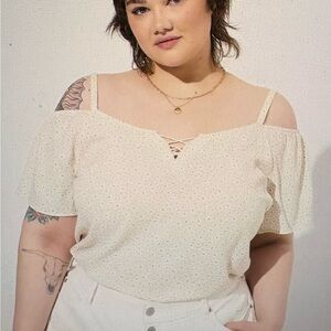 🌼 Torrid Washable Crinkle Gauze Cold Shoulder Top 1X Daisy Floral NWT